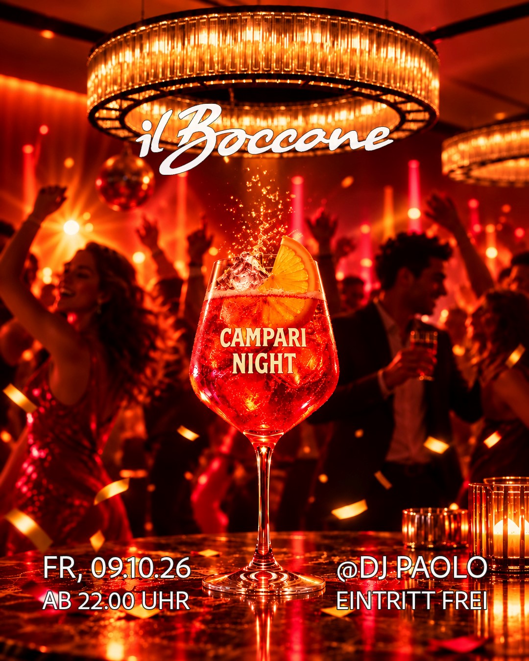 Plakat Campari Night Party mit DJ Paolo im il Boccone Konstanz