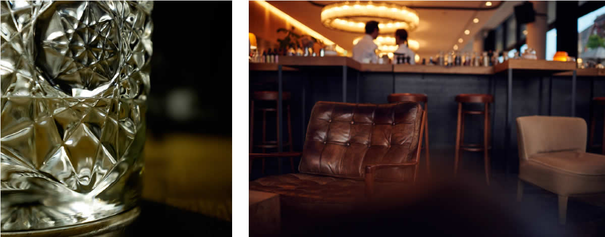 Kristallglas und Lounge-Sessel in der il Bar – Bar in Konstanz